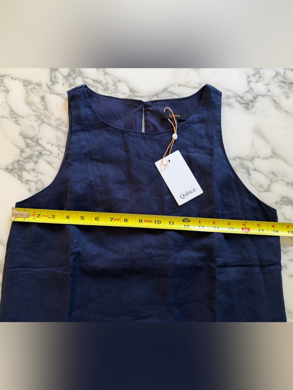 NWT Quince women's 100% european linen tank mini Dress Sleeveless Navy Blue Sz S - Picture 4 of 4